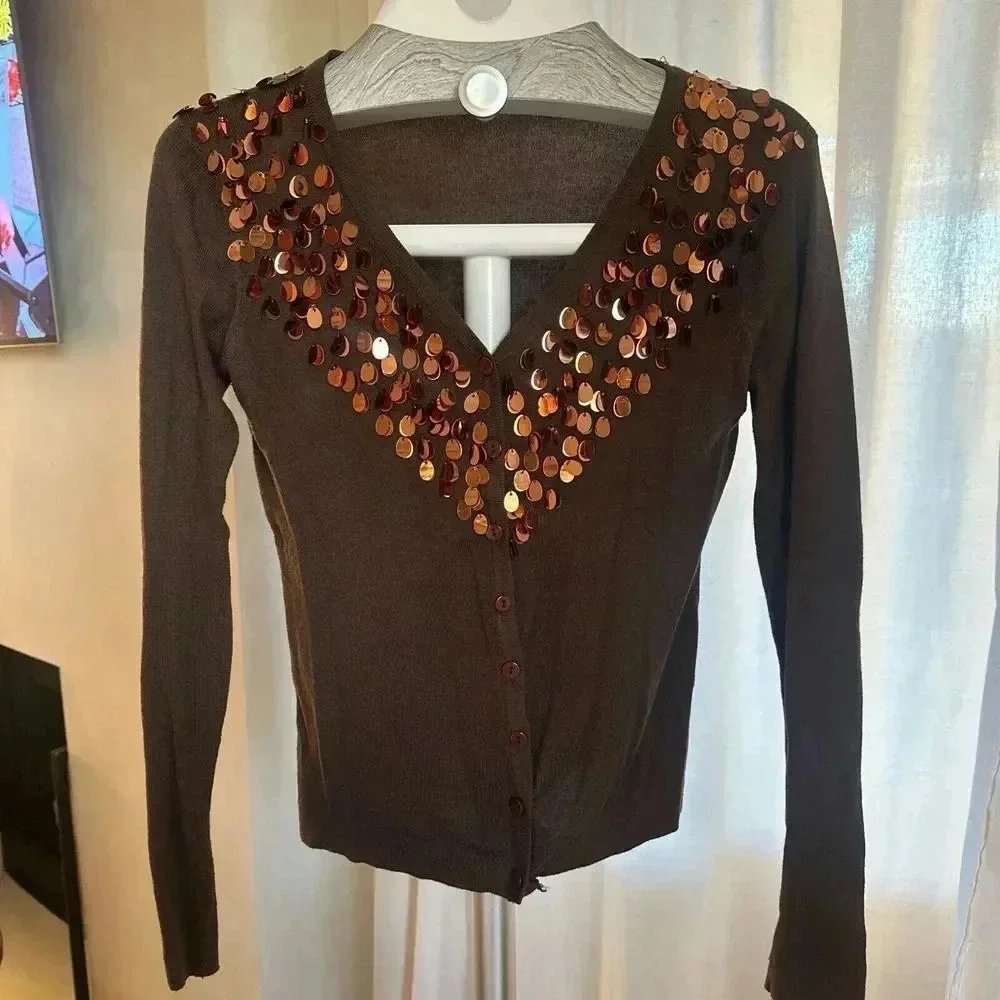 Kenzo Jeans Brown Cardigan- Fits Like A Small 100% Cotton - Picture 2 of 8